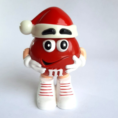 M&M CANDY DISPENSER Mini's RED in Santa Hat Plastic Christmas Holiday Mars