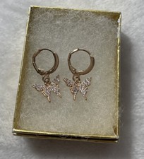Gold Tone Crystal Butterfly Dangle Earrings