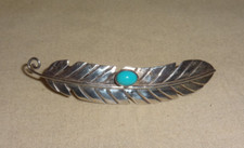 Vintage Sterling Silver Navajo Feather Turquoise Hair Clip Barrette