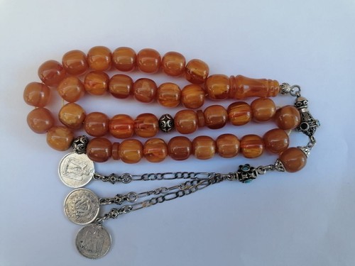 German Sandalus Cherry Amber Bakelite 33 Prayer Beads Tesbih Misbaha Rosary - Picture 17 of 23