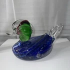 Vintage Murano Glass Duck Figurine - Blue and Green, Height ,white 8", Length 5"