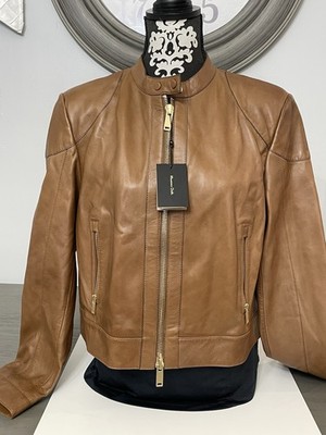 Massimo Dutti Women s Genuine Leather Jacket XL Cognac Brown NWT