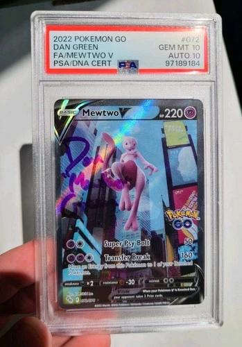 Pokemon SIGNED Mewtwo V PSA 10 GEM MINT Auto 10 Dan Green Go 2022 Card #72 RARE!