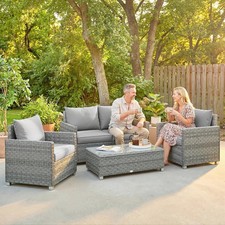 4 Piece Rattan Garden Furniture Set with Loveseat, Armchairs, Table, Grey