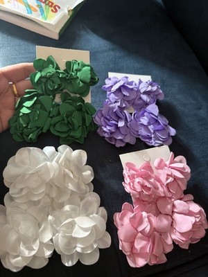 Earrings Lot Flower White Pink Green dangle  Petal Long  Big Pageant 4 Pairs