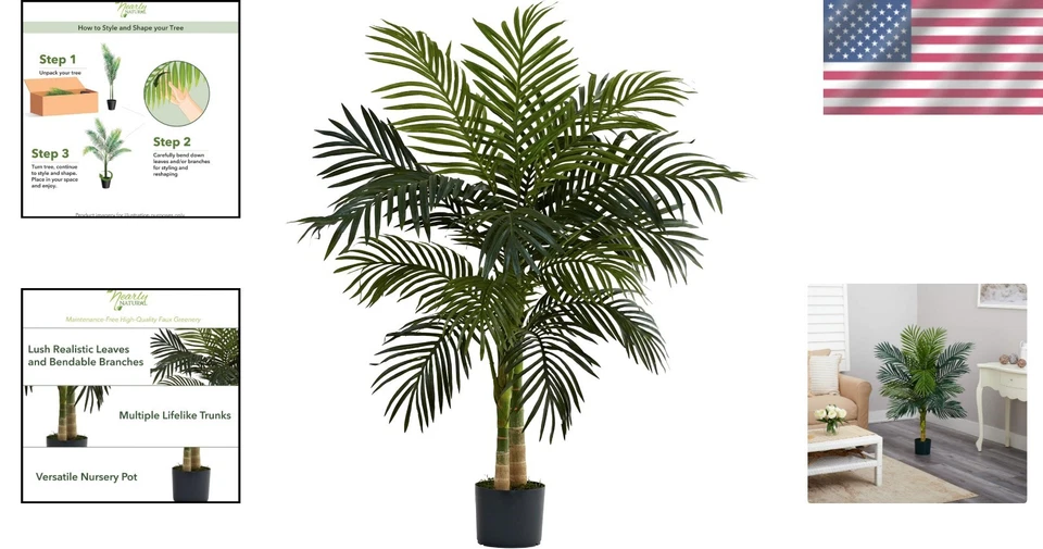 Palma de caña dorada realista de 4 pies - Impresionante árbol artificial para espacios interiores Foto 2 de 4