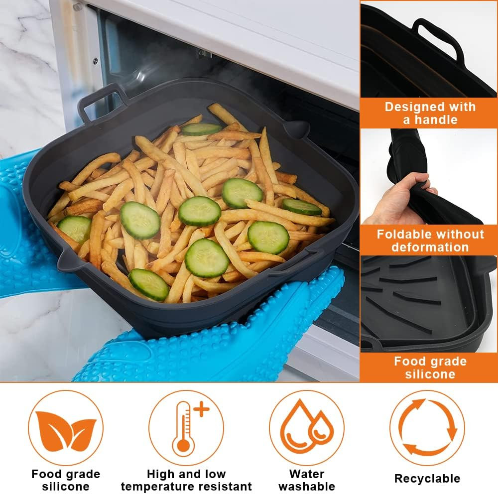 2 Pezzi Teglia Silicone Friggitrice ad Aria 20x20cm Stampo Riutilizzabile - 4