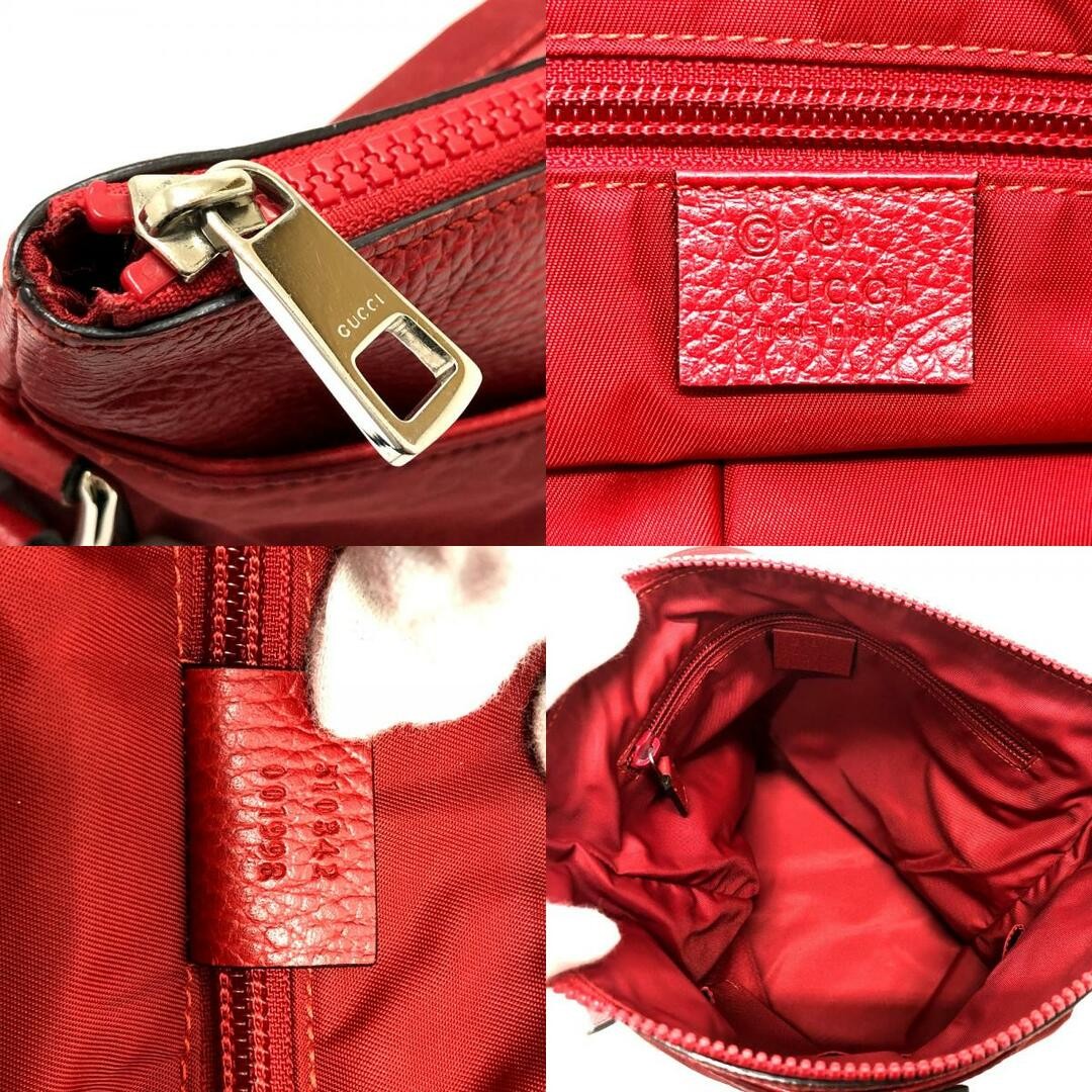 GUCCI GG Shoulder Bag Nylon Leather Red Women's Used thumbnail 10