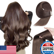 Remy Human Hair Tape in Extensions 20pcs 16" Dark Brown Straight Skin Weft