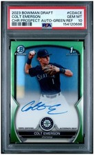 PSA 10 2023 Bowman Chrome Prospect Autographs Colt Emerson Green Refractor /99