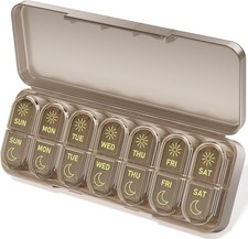 7 Day AM PM Pill Organizer Weekly Medicine Box Daily Pill Case Travel Brown