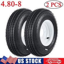 2 Pack 4.80-8 Trailer Tires With 8 Rims 4.80x8 480-8 4.80-8 4 Lug White Wheels 2 Pack 4.80-8 Trailer Tires With 8 Rims 4.80x8 480-8 4.80-8 4 Lug White Wheels