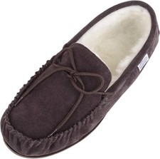 SNUGRUGS Mens Genuine Suede Moccasin Sheepskin Slippers Rubber Sole size 13