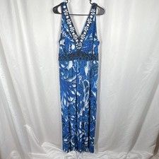 Style&co.  Size 0X Maxi Dress Paisley Beaded Blue White Black Sleeveless V-Neck