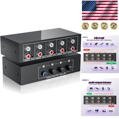 Compact 4-Port Stereo Audio Selector - RCA & 3.5mm Bi-Directional Switch