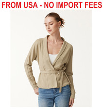 Textured Cotton Blend Lapel Belted Open-Front Jacket