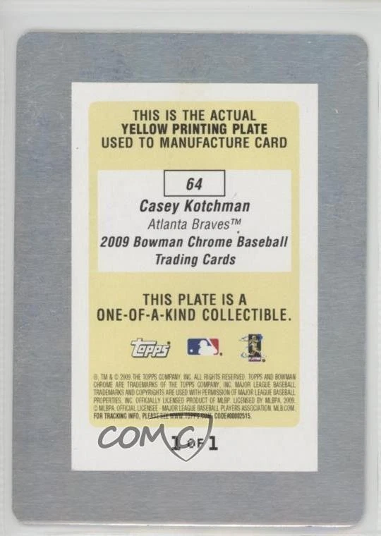2009 Bowman Chrome Printing Plate Yellow 1/1 Casey Kotchman #64 u0h - Image 2 of 3