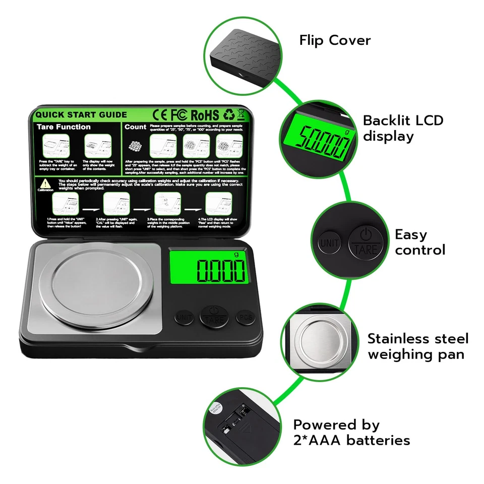 0.001G/50G Digital Milligram Scale, Mini Gram Scale,Pocket Micro Scale for Jewel - Image 2 of 4