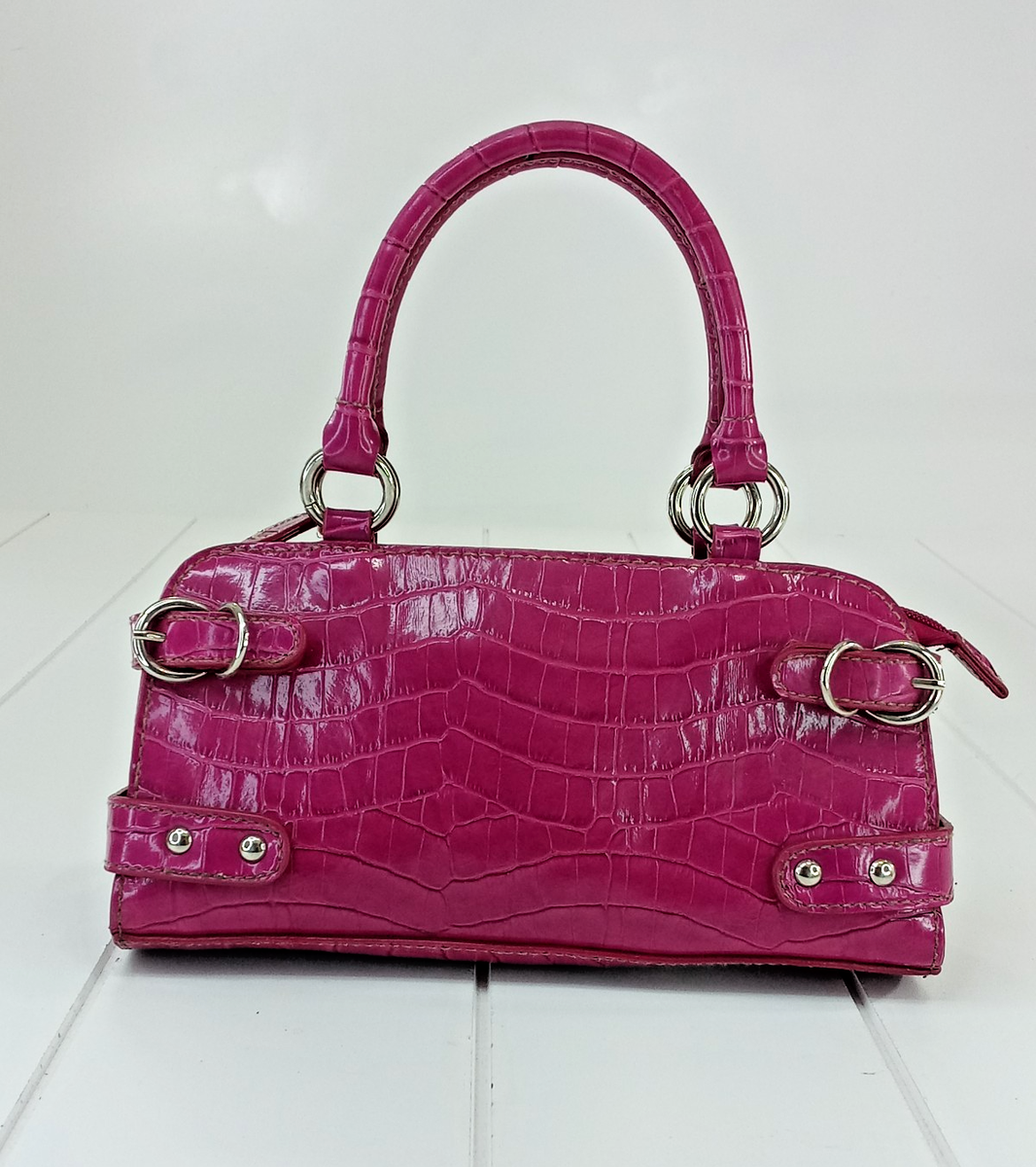 Vintage Y2K Hot Pink Croc Embossed Buckles X Small Mini Double