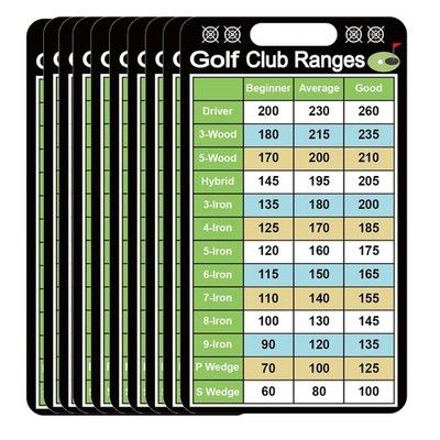 10 Pcs Golf Club Range Chart Card 2 x 3.5 inch Golfers Quick Reference Distan...