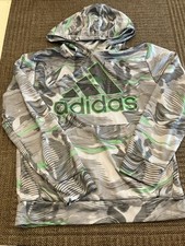Adidas Boy's Size Large 14/16 Gray Camo Green Hoodie Activewear Pullover