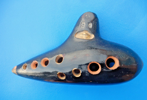 Antique H. FIEHN Ocarina G5 Black Hand Painted Clay Flute, Made in Austria