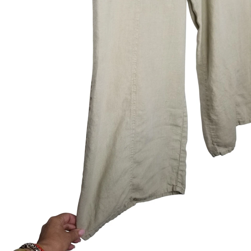 Pantalones de pierna ancha natural 100 % lino lino - talla pequeña Foto 4 de 4
