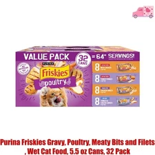 Purina Friskies Gravy, Poultry, Meaty Bits and Filets, Wet Cat Food, 5.5 oz Cans