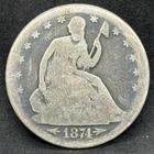 1874 With Arrows Seated Liberty Half Dollar, Good + G+ Condition!