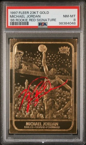 1997 FLEER 23KT GOLD '86 RC RED SIG MICHAEL JORDAN 6995/19860 PSA 8