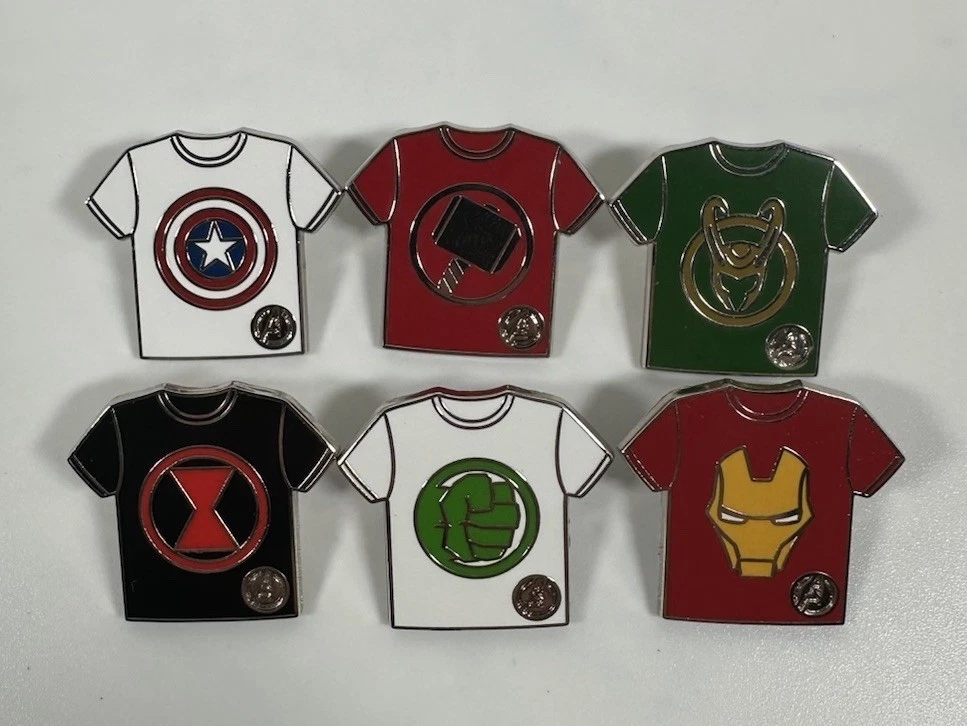 Disneyland 2024 DLR Hidden Mickey Disney Marvel T-Shirt Full 6 Pin Set + Chaser