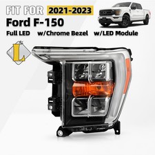 Full LED Headlight For 2021-2023 Ford F-150 Chrome Bezel w/o AFS Driver Side