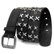 Men Studded Belt Metal Punk Rock Rivet Cool Letter X For Jeans Pants
