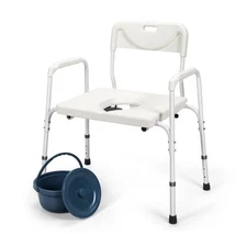3-in-1 Bedside Commode Chair Height Adjustable Toilet Seat for Elders Disabled