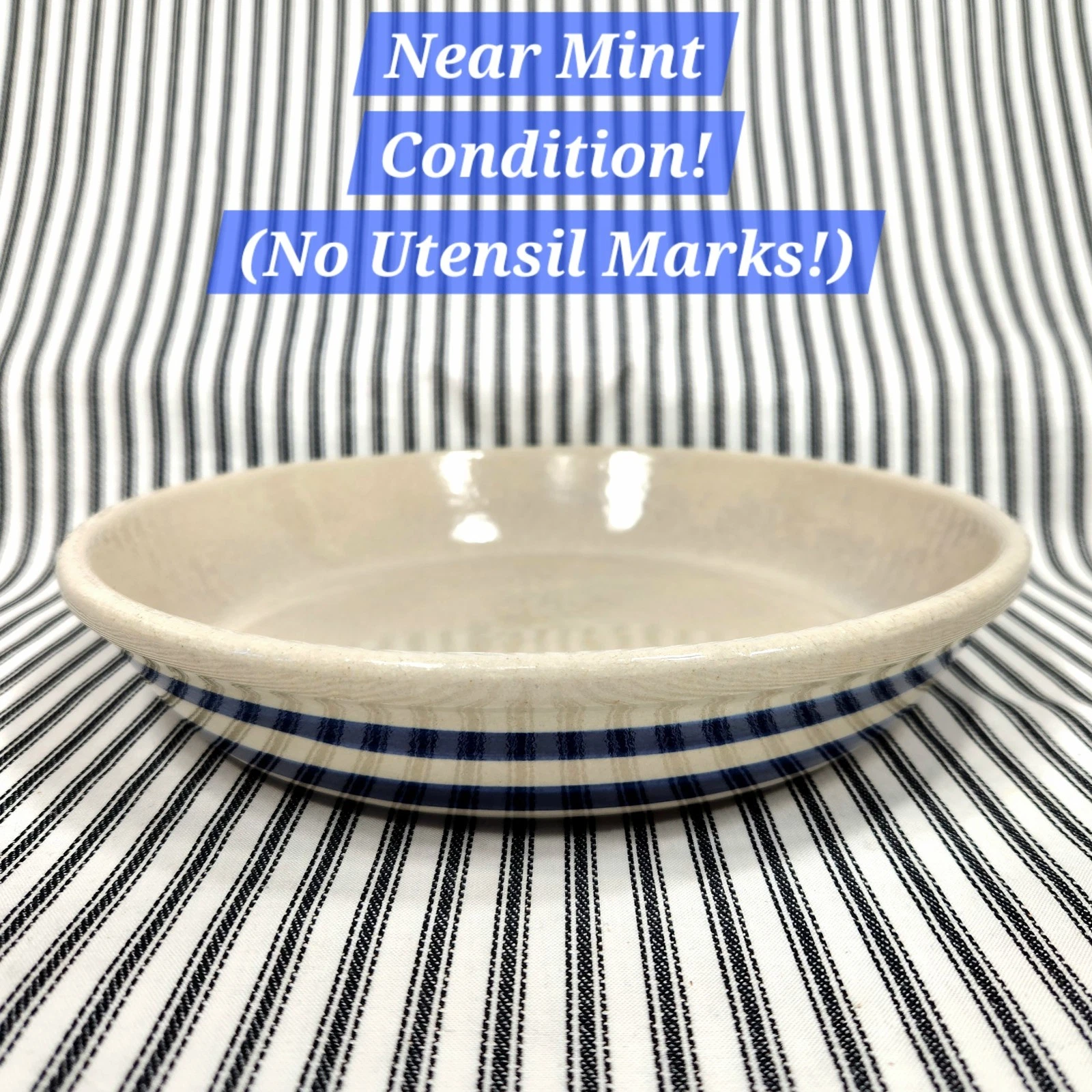 Vtg. Salt Glaze Pie Plate, Blue Stripe - Robinson-Ransbottom Pottery (1940s-80s)