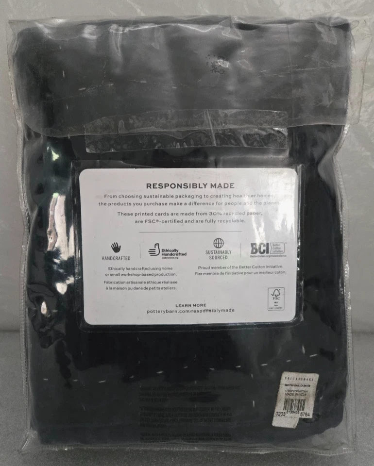 Pottery Barn Terciopelo Artesanal Puntada de Caja Acolchada Estándar 1-Fham 26"x20" Azul Marino Foto 2 de 2