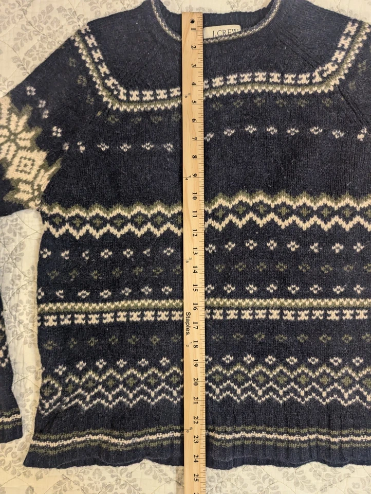 J Crew Sweater Mens Large 100% Lambswool Fair Isle Nordic Geometric Crewneck - Image 4 of 4
