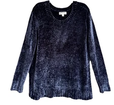 Orvis Midnight Blue Chenille Sweater Women’s Size XL Stretchy Velour Cozy