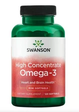 Swanson High Omega 3 Heart Brain Health 120 Mini Softgels BB 07/26 New Sealed