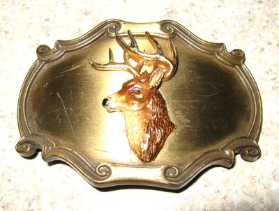 Deer Buck Belt Buckle Hunter Sportsman Cowboy Vtg 1978 Raintree 1978