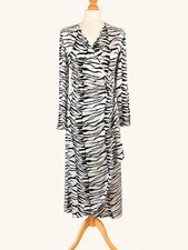 RIXO Betty Zebra Print Wrap Midi Dress UK10 / S Long Sleeve Tie Waist Midi