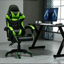 Swivel Gaming Chair Faux Leather Home Office Chair in Green