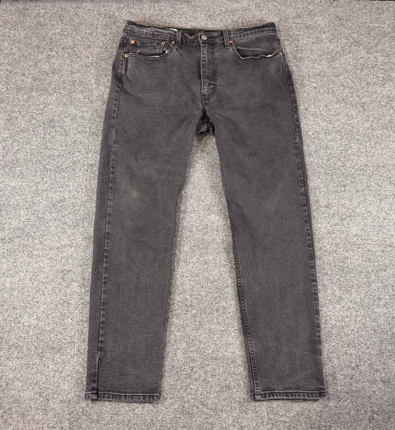 Levi's Jeans 502 Mens 34x32 Slim Tapered Fit Flex Black Denim Distressed Work