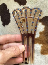 Beautiful antique celluloid blue rhinestone hair comb circa 1900-1920s