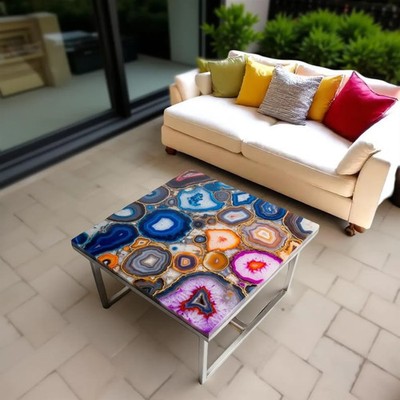 Mixed Agate Stone Table   Handmade Gemstone Coffee Table | Luxury Semi Precious