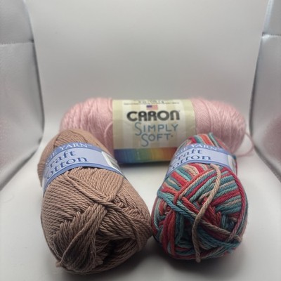 Lot Of 3 Village Yarn Craft Cotton Caron Simply Soft For Crafts,Crochet