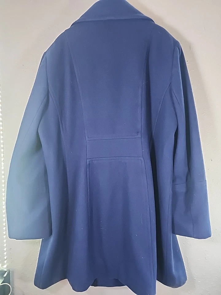 ANNE KLEIN Chaquetón Grande Mezcla Lana Azul Real Cuello Muescas Doble Pecho Foto 2 de 4