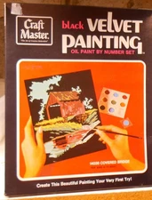 Vintage 1973 Craft Master Covered Bridge Black Velvet Oil Paint By Number Set