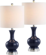 21.5" Navy/Chrome Modern Glass Table Lamp Set of 2, Brass Gold Bedside Lamp with