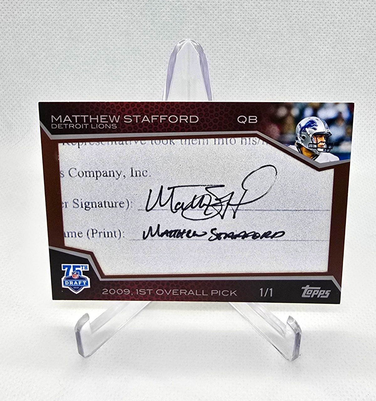 2010 Topps Football NFL Draft Contract Double AUTO 1/1 Matt Stafford  HOF